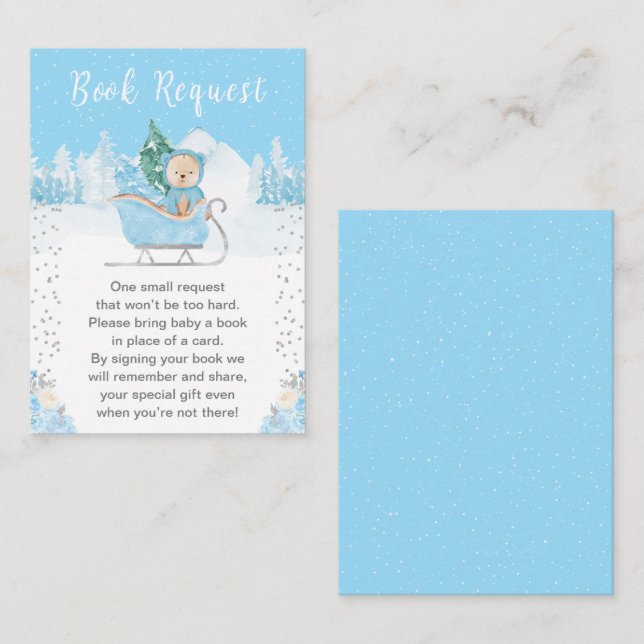 Winter Bear Blue Sleigh Buchanfrage Begleitkarte (Vorne/Hinten)
