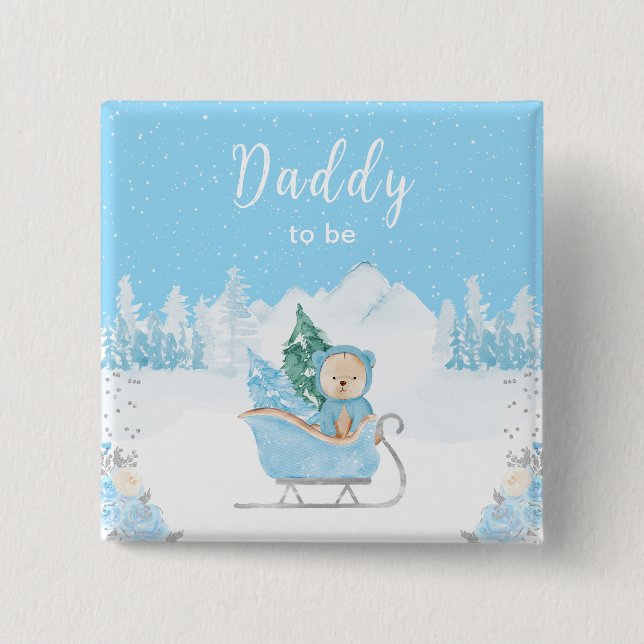 Winter Bear Blue Sleigh Daddy zu sein Button (Vorderseite)