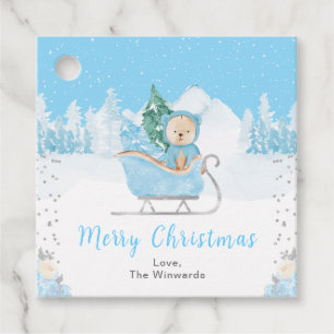 Winter Bear Blue Sleigh Frohe Weihnachten Geschenkanhänger