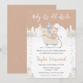 Winter Bear Brown Sleigh Baby Dusche Einladung
