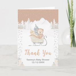 Winter Bear Brown Sleigh Baby Dusche Vielen Dank Dankeskarte