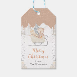 Winter Bear Brown Sleigh Frohe Weihnachten Geschenkanhänger