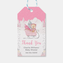Winter Bear Pink Sleigh Baby Dusche Vielen Dank Geschenkanhänger