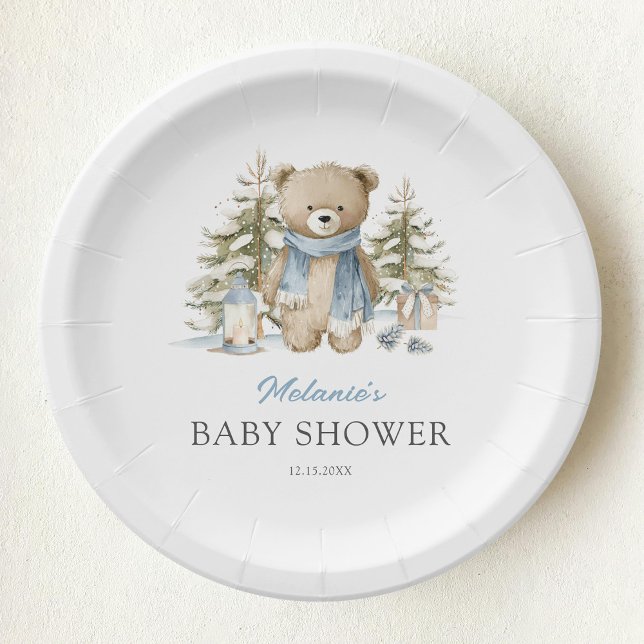 Winter Bear Watercolor Baby Shower Pappteller (Von Creator hochgeladen)
