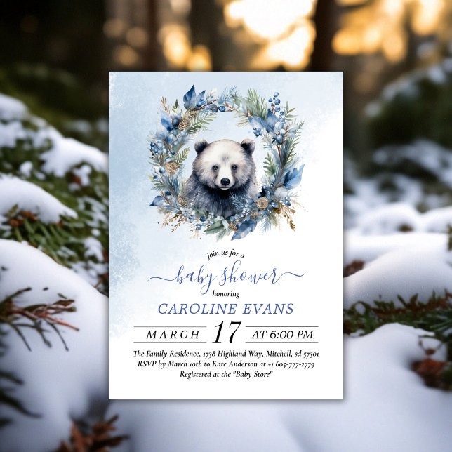 Winter Bear Watercolor Babydusche Einladung (Winter Bear Watercolor Baby Shower Invitation)