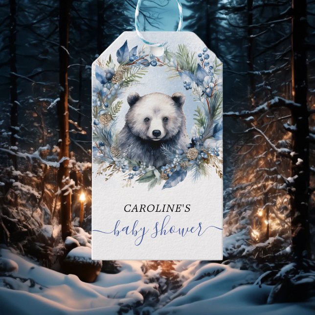 Winter Bear Watercolor Babydusche Geschenkanhänger (Winter Bear Watercolor Baby Shower Gift Tags)