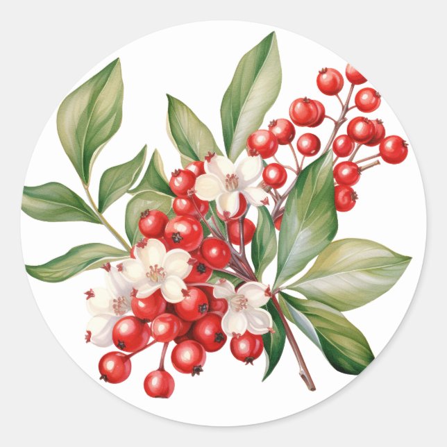 Winter-Beeren-Aufkleber Runder Aufkleber (Vorderseite)
