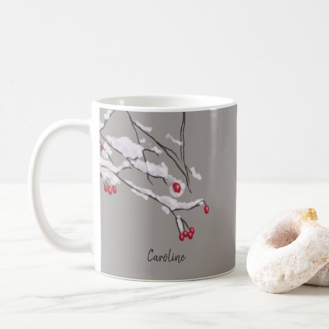 Winter-Beeren-Niederlassungen im Kaffeetasse (Mit Donut)