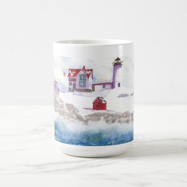 Winter bei Nubble LIghthouse Maine Tasse (Mittel)