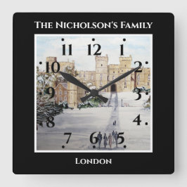 Winter bei Windsor Burg Landschaftsbild Schwarz Quadratische Wanduhr