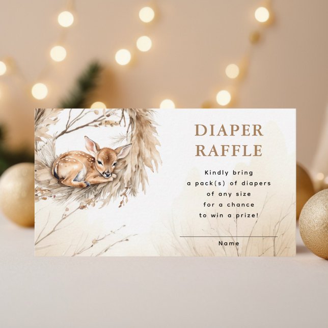 Winter Beige Baby Deer Diaper Raffle Baby Dusche Begleitkarte (Von Creator hochgeladen)