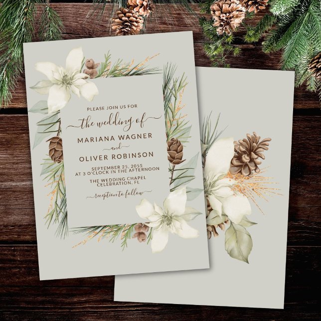 Winter Beige Elegante Script Wedding Einladung (Von Creator hochgeladen)