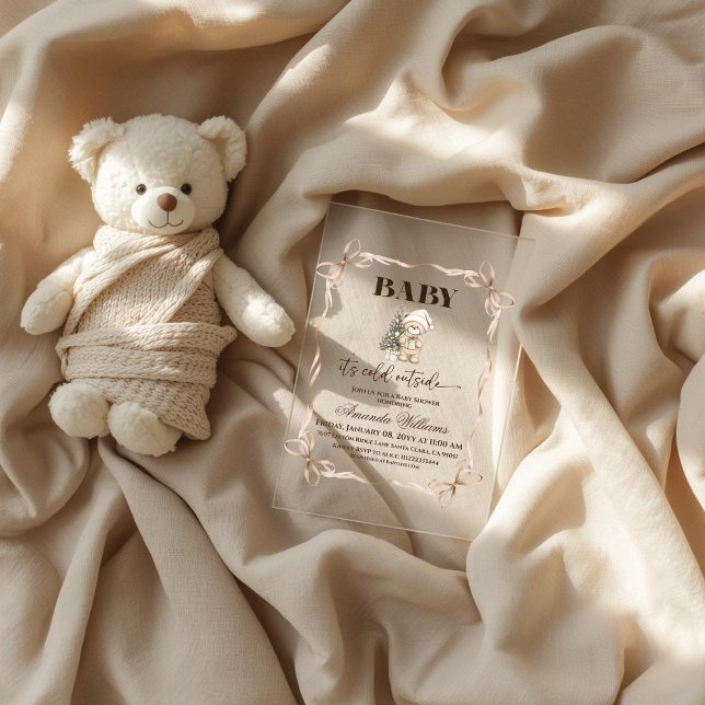 Winter Beige Teddy Bear Christmas Baby Shower Acryleinladungen (Von Creator hochgeladen)