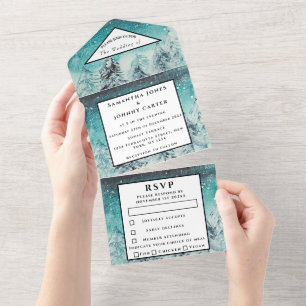 Winter Berg RSVP Aquarell Wald Hochzeit Alles All In One Einladung