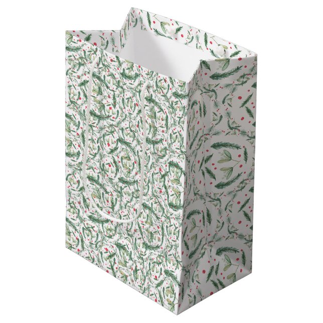 Winter Berries and branches Christmas Tissue Paper Mittlere Geschenktüte (Vorderseite Schrägansicht)