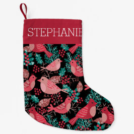 Winter Berries Birds Weihnachtsname Personalisiert Kleiner Weihnachtsstrumpf