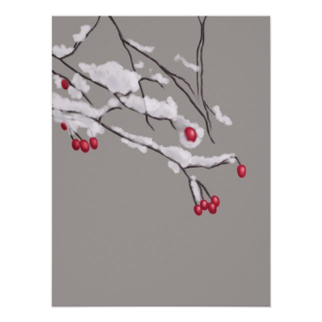 Winter Berries Branchen im Schnee bedeckt Poster (Vorderseite)