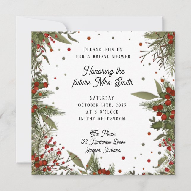 Winter Berries Elegante Moderne Inspirivity Bridal Einladung (Vorderseite)