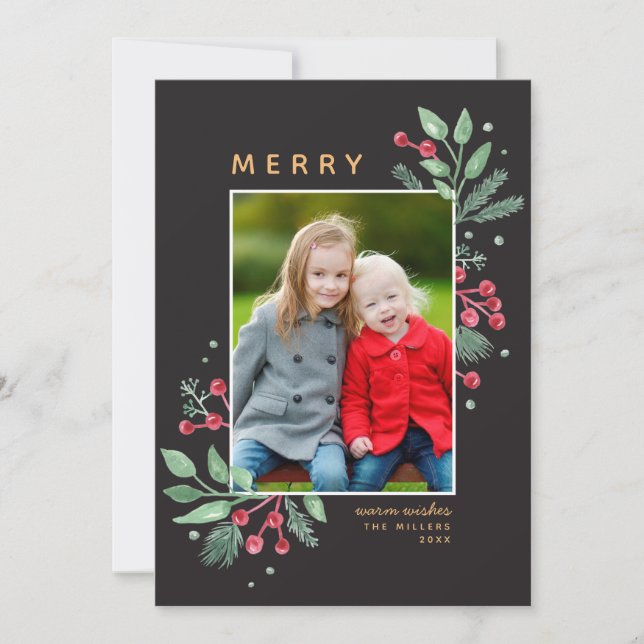 Winter Berries Greenery Frohe Weihnachtsfeier Foto (Vorderseite)