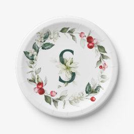 Winter Berries Monogram S Paper Plate Pappteller