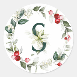Winter Berries Monogram S Small Round Labels Runder Aufkleber