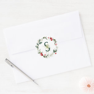 Winter Berries Monogram S Small Round Labels Runder Aufkleber