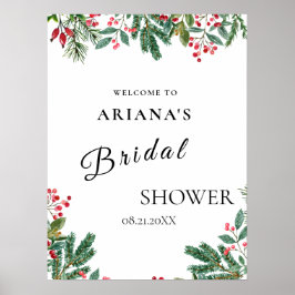 Winter Berries Pine Cone Grüne Hochzeit Zeichen Poster