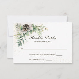 Winter Berries Pine Greenerity Wedding RSVP Karte