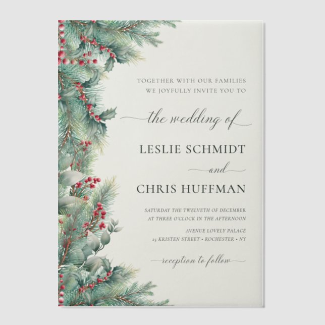 Winter Berries & Pine Weinkeller Hochzeit (Vorderseite)