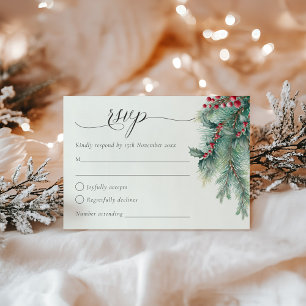 Winter Berries & Pine Weinkeller Hochzeit RSVP Karte