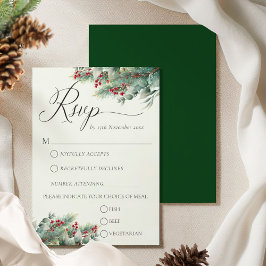 Winter Berries & Pine Weinkeller Hochzeit RSVP Karte