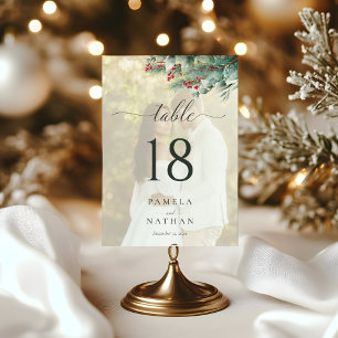 Winter Berries & Pine Weinkultur und Erde Hochzeit Tischnummer