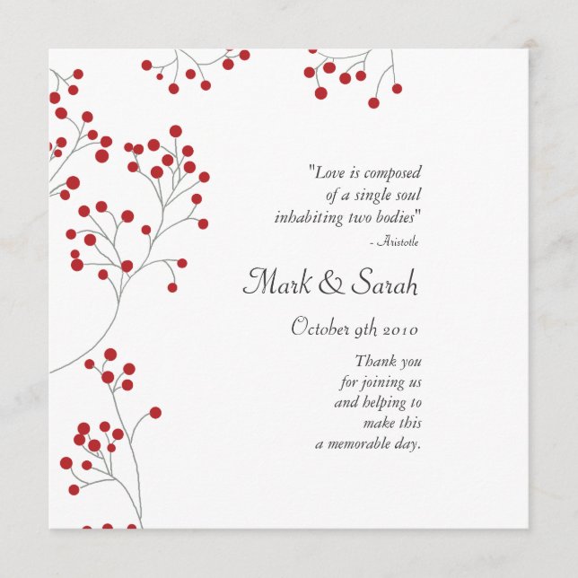 Winter Berries Red Wedding Program Programm (Vorderseite)