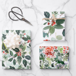 Winter Berries und Grün Weihnachten  Geschenkpapier Set