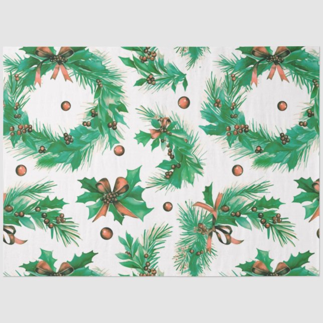 Winter Berries und Grüne Wreathe Weihnachten Seidenpapier (Vorderseite)