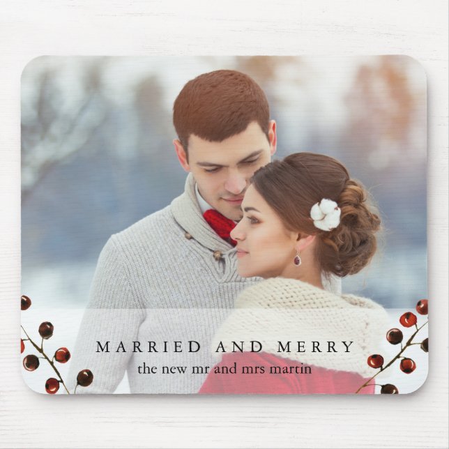 Winter Berries Verheiratet und Merry Foto Mousepad (Vorne)