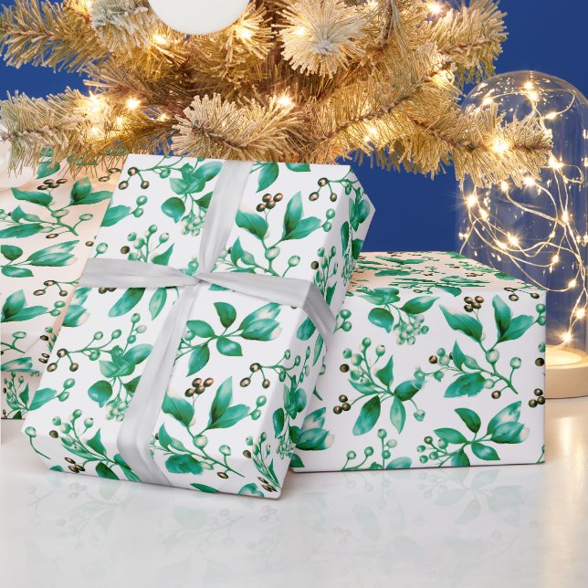 Winter Berries Winter Greenery Moderne Weihnachten Geschenkpapier (Feiertage)