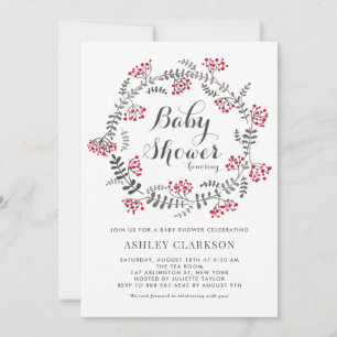Winter Berries Wreath Baby Dusche Einladung