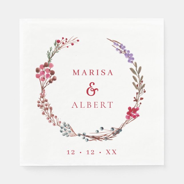 Winter Berries Wreath Wedding Serviette (Vorderseite)