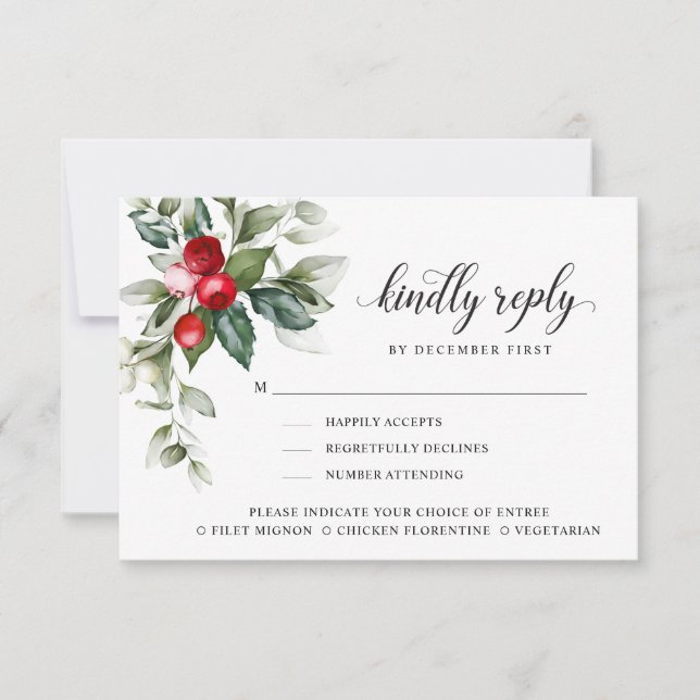 Winter Berry | Bitte beantworten | Optionen für da RSVP Karte (Vorderseite)