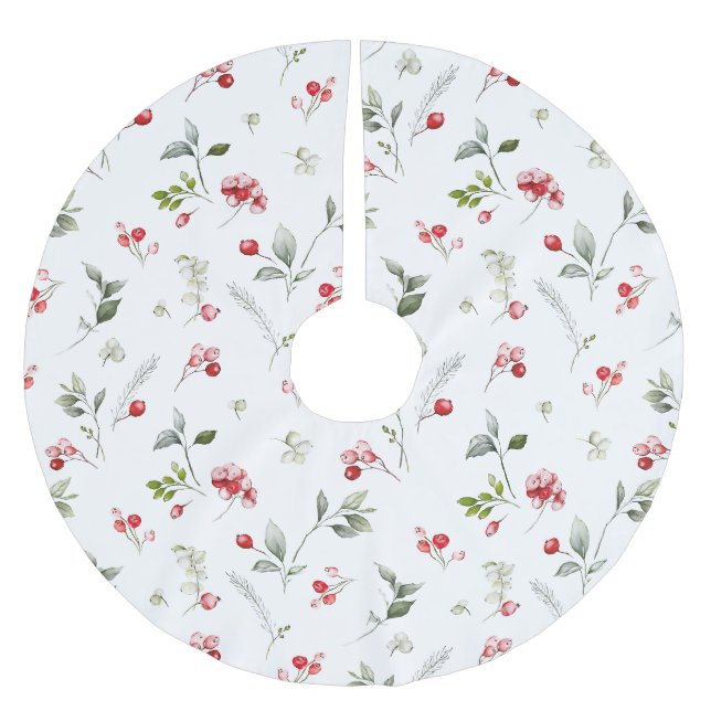 Winter Berry Botanischer Baumrock Polyester Weihnachtsbaumdecke (Vorderseite)