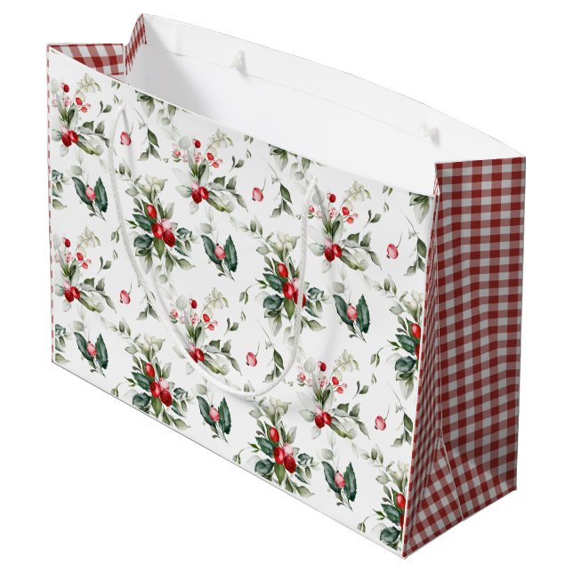 Winter Berry Christmas Große Geschenktüte (Rückseite Schrägansicht)