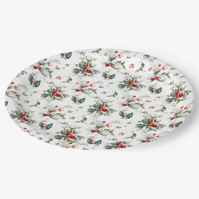 Winter Berry Christmas Pappteller (Schrägansicht)