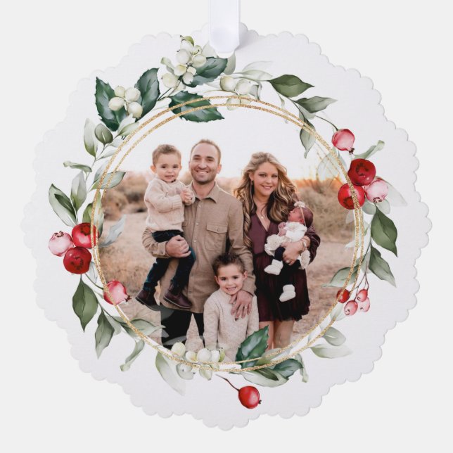 Winter Berry Family Foto Ornament Karte (Vorderseite)