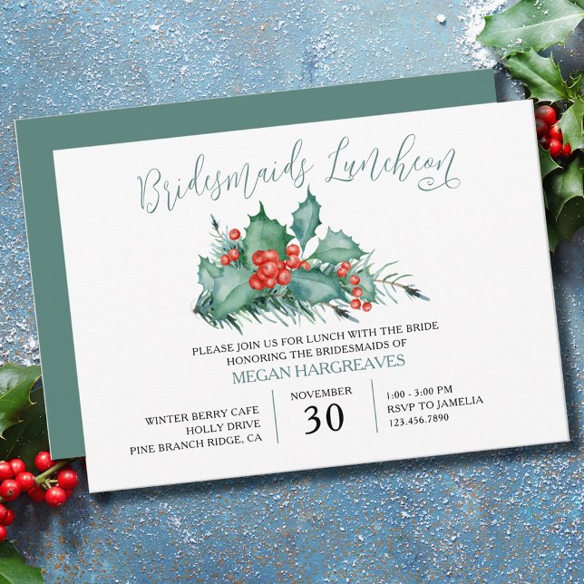 Winter Berry Holly und Pine Bridesmaids Luncheon Einladung (Von Creator hochgeladen)