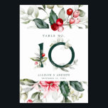 Winter Berry | Tischnummer 10<br><div class="desc">Die zarte, weiße, weiße, weiße, weiße Farbe des Wassers, die sich durch die weihnachtlichen Farben, das Grün des Waldes, das Olivgrün und die Cranberry-Rot auszeichnet. Die Tischnummer ist in der Mitte in Waldgrün mit roten Beeren und Grün. Die restlichen Einzelheiten der Hochzeit finden Sie direkt unten. Der gesamte Text kann...</div>