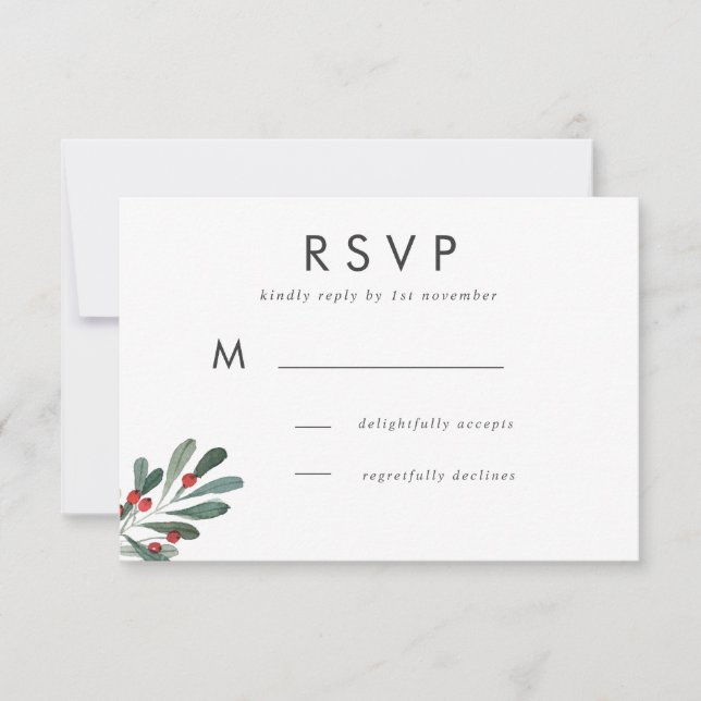 Winter Berry und Blätter Hochzeitsreaktion RSVP Karte (Vorderseite)