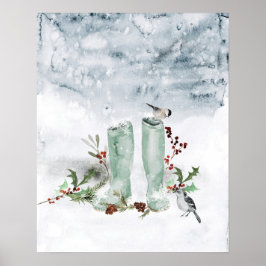Winter Berry, Vögel und Schnee Poster
