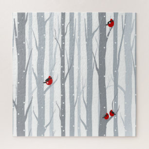 Winter Birches: Graubäume, Rote Vögel
