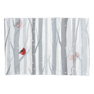 Winter Birches: Graubäume, Rote Vögel Kissenbezug